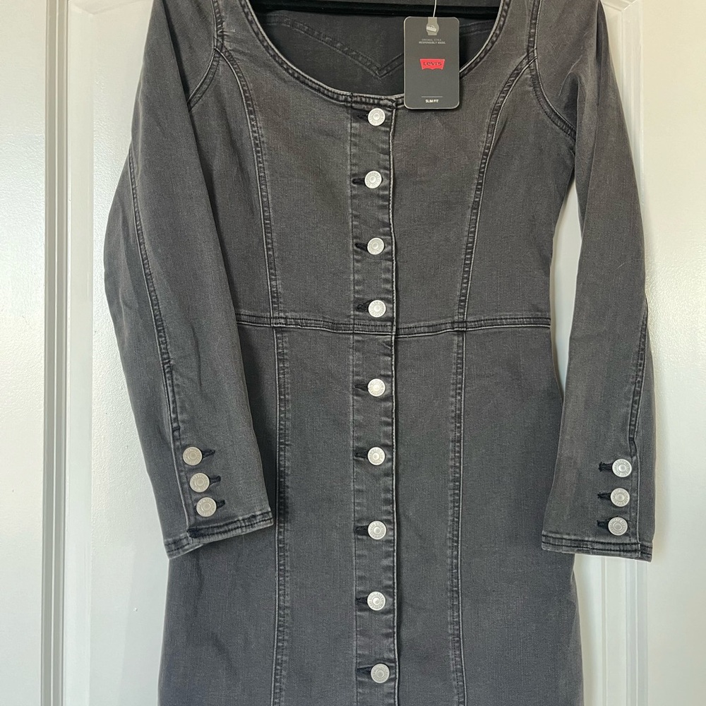NWT Levi’s Washed Gray Denim Button Mini Dress XS